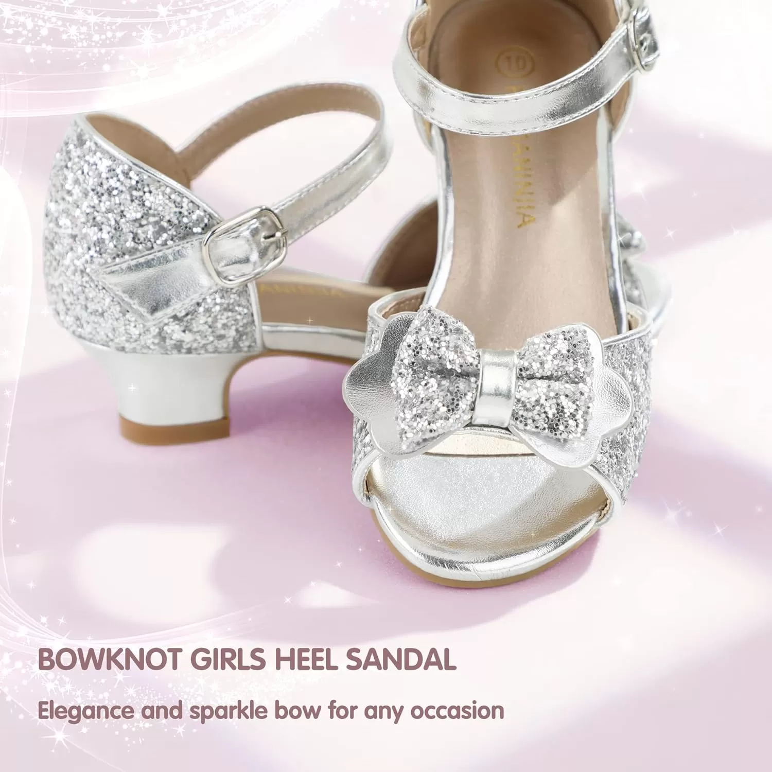 imagePANDANINJIA Wendy Girls Heels Dress Shoes Flower Girl Mary Jane Sandals Wedding Party Princess Shoes for Toddler Little Kid Big KidNancy Silver Sequin