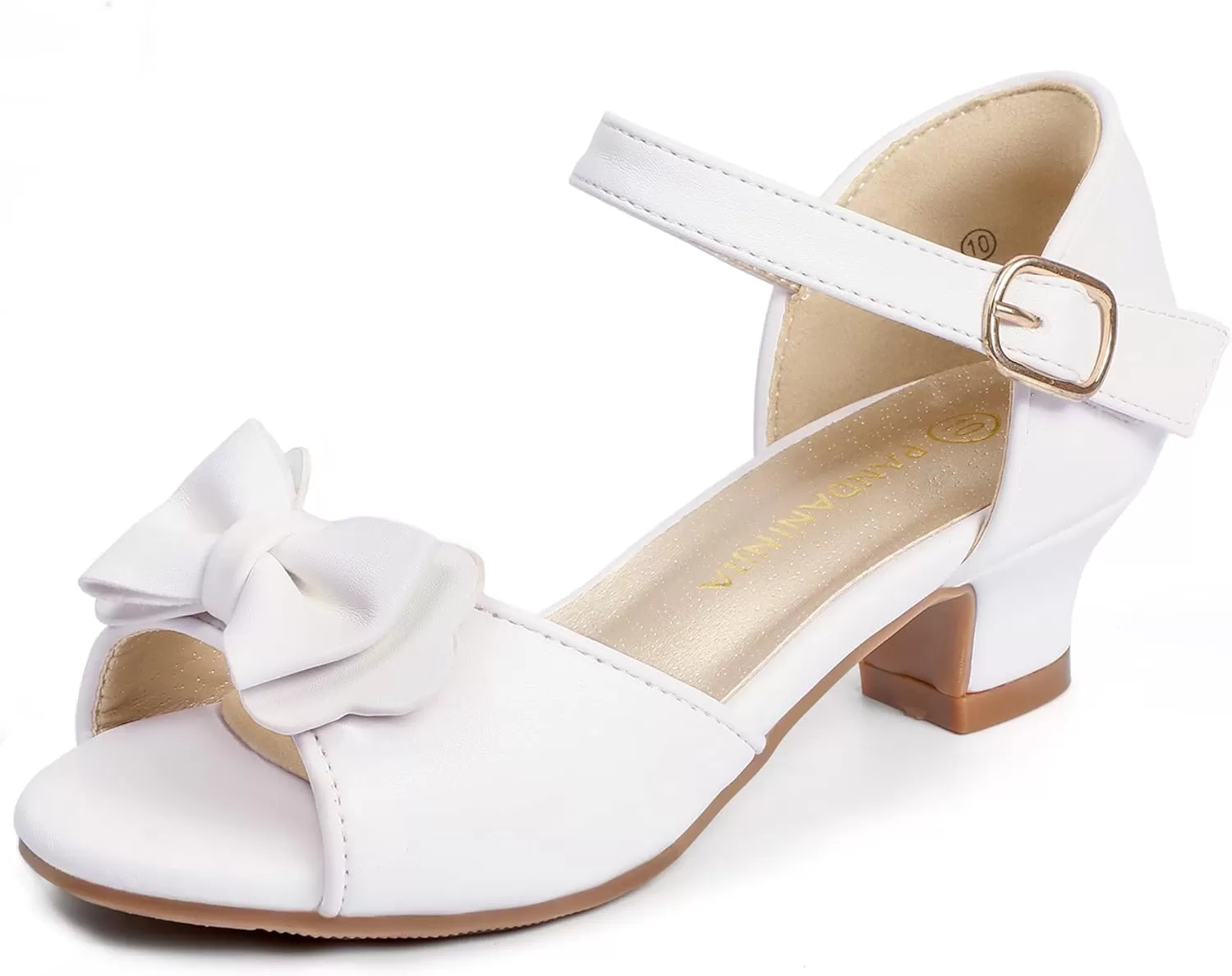 imagePANDANINJIA Wendy Girls Heels Dress Shoes Flower Girl Mary Jane Sandals Wedding Party Princess Shoes for Toddler Little Kid Big KidNancy White Pu