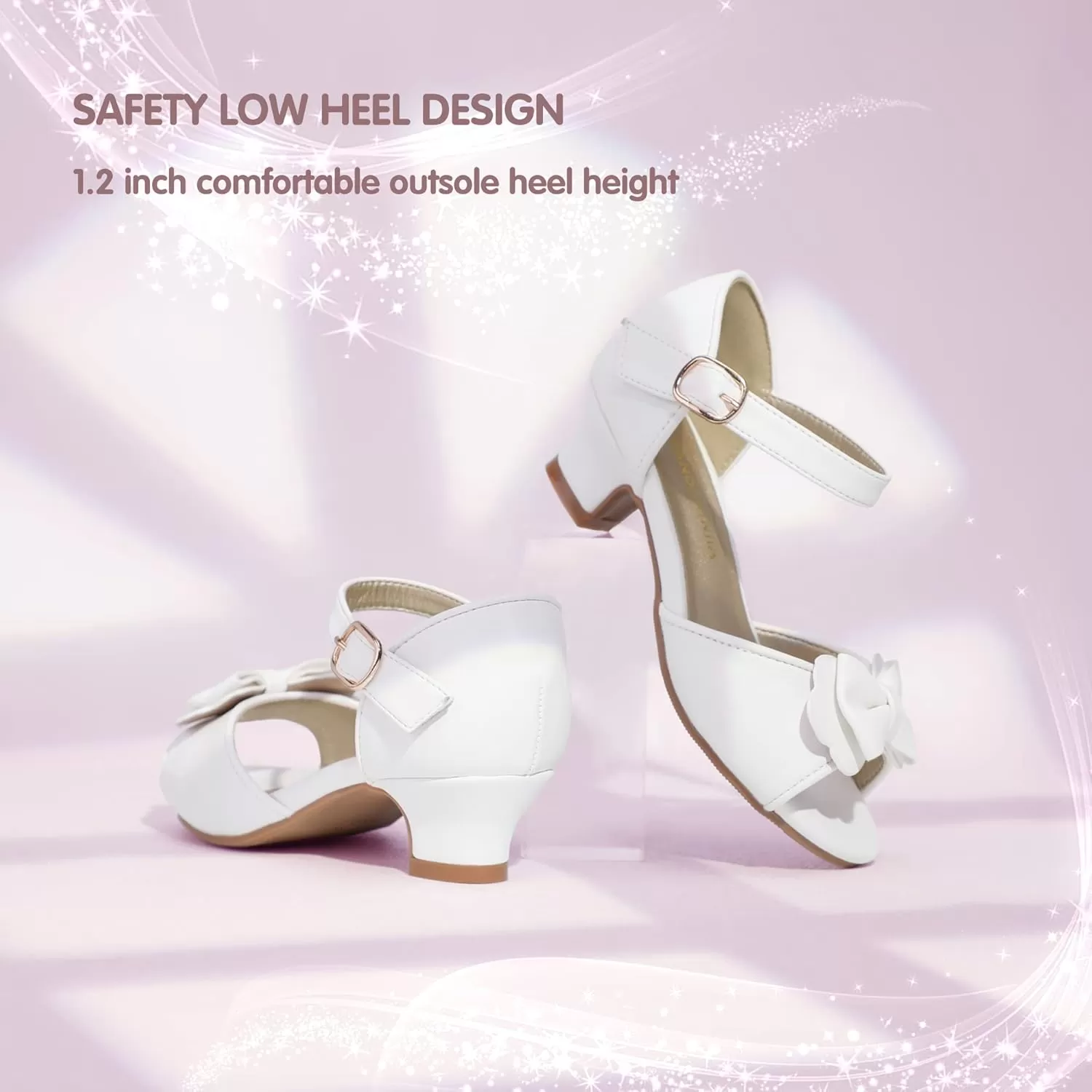 imagePANDANINJIA Wendy Girls Heels Dress Shoes Flower Girl Mary Jane Sandals Wedding Party Princess Shoes for Toddler Little Kid Big KidNancy White Pu