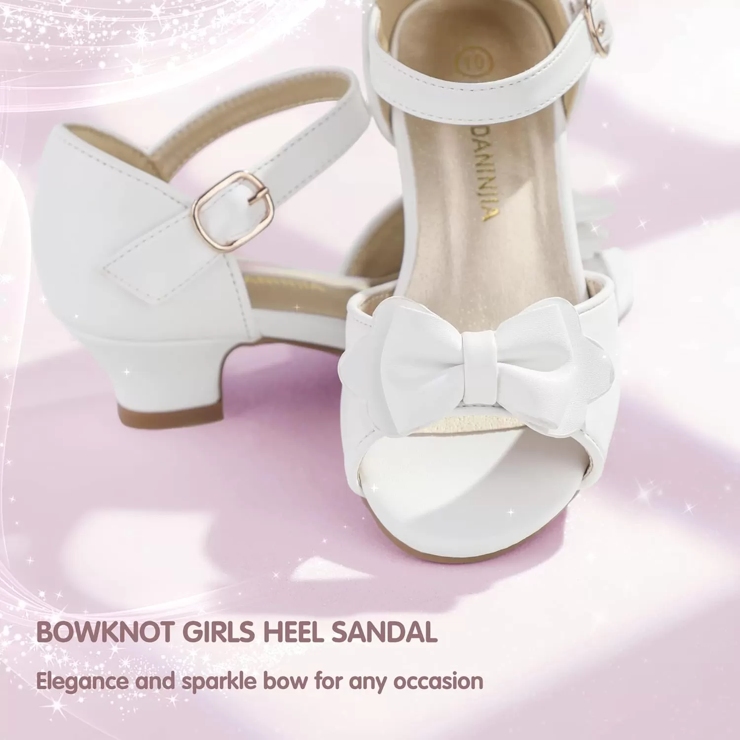 imagePANDANINJIA Wendy Girls Heels Dress Shoes Flower Girl Mary Jane Sandals Wedding Party Princess Shoes for Toddler Little Kid Big KidNancy White Pu
