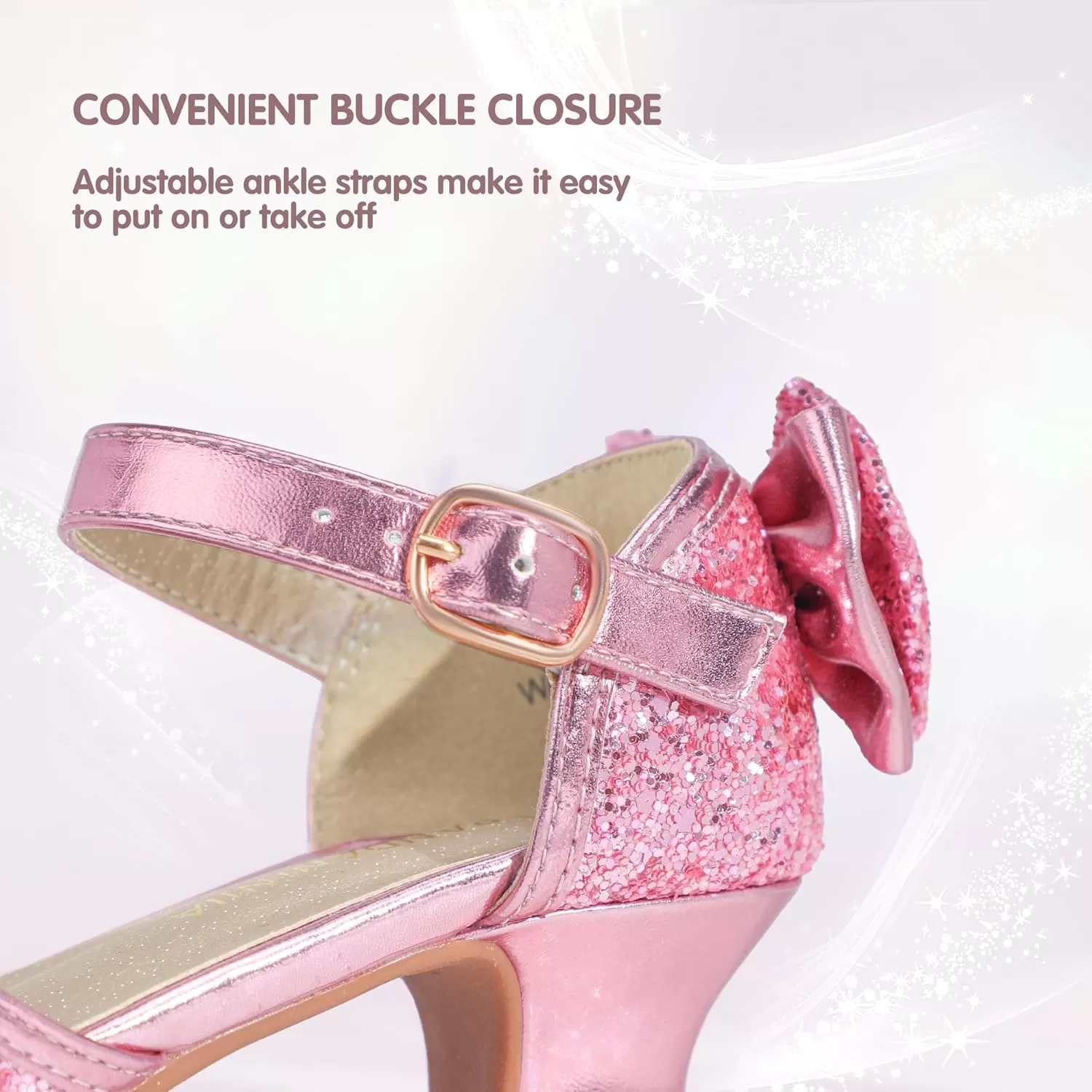 imagePANDANINJIA Wendy Girls Heels Dress Shoes Flower Girl Mary Jane Sandals Wedding Party Princess Shoes for Toddler Little Kid Big KidPink Sequin