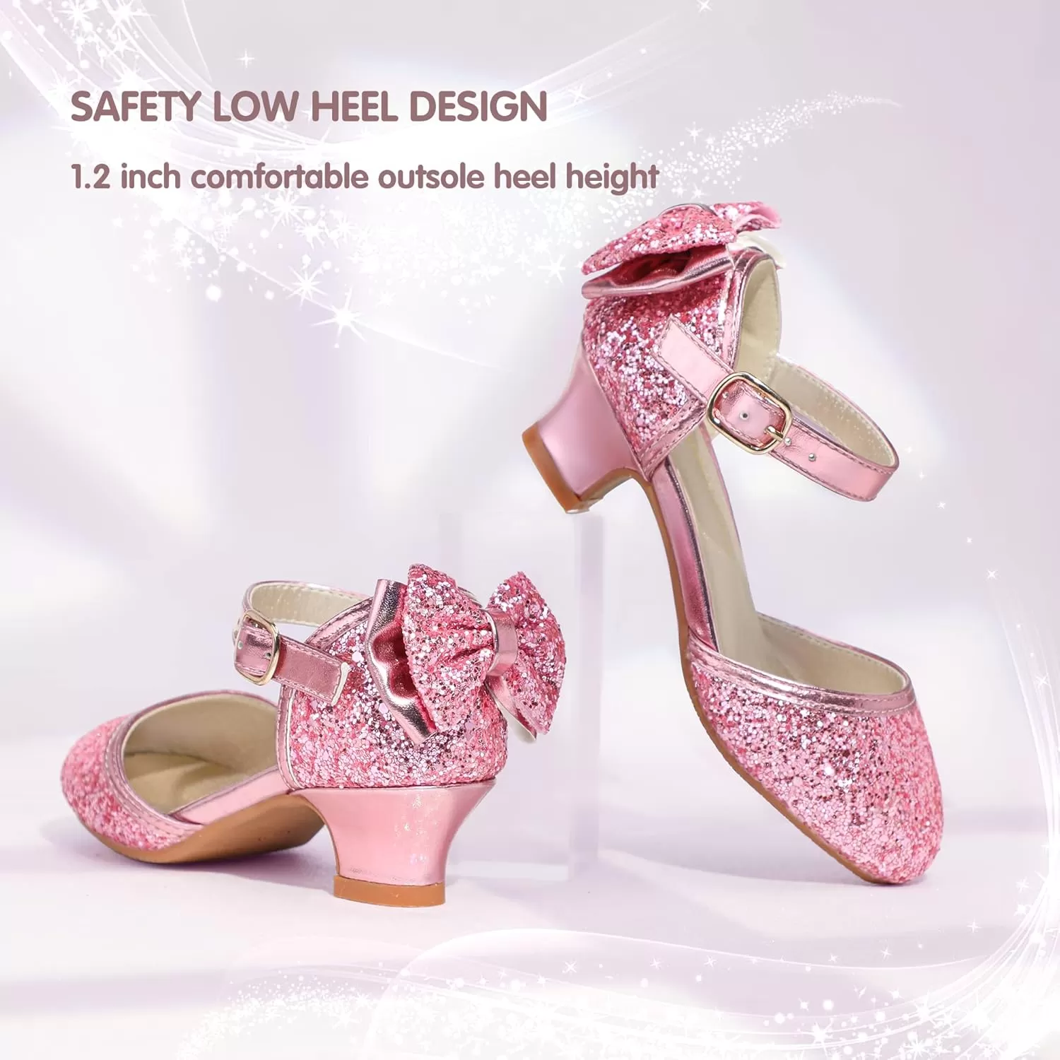 imagePANDANINJIA Wendy Girls Heels Dress Shoes Flower Girl Mary Jane Sandals Wedding Party Princess Shoes for Toddler Little Kid Big KidPink Sequin