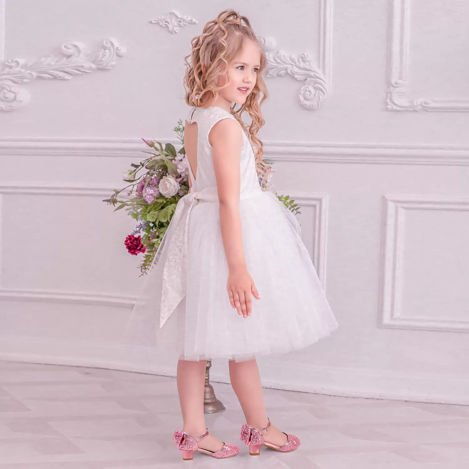 imagePANDANINJIA Wendy Girls Heels Dress Shoes Flower Girl Mary Jane Sandals Wedding Party Princess Shoes for Toddler Little Kid Big KidPink Sequin