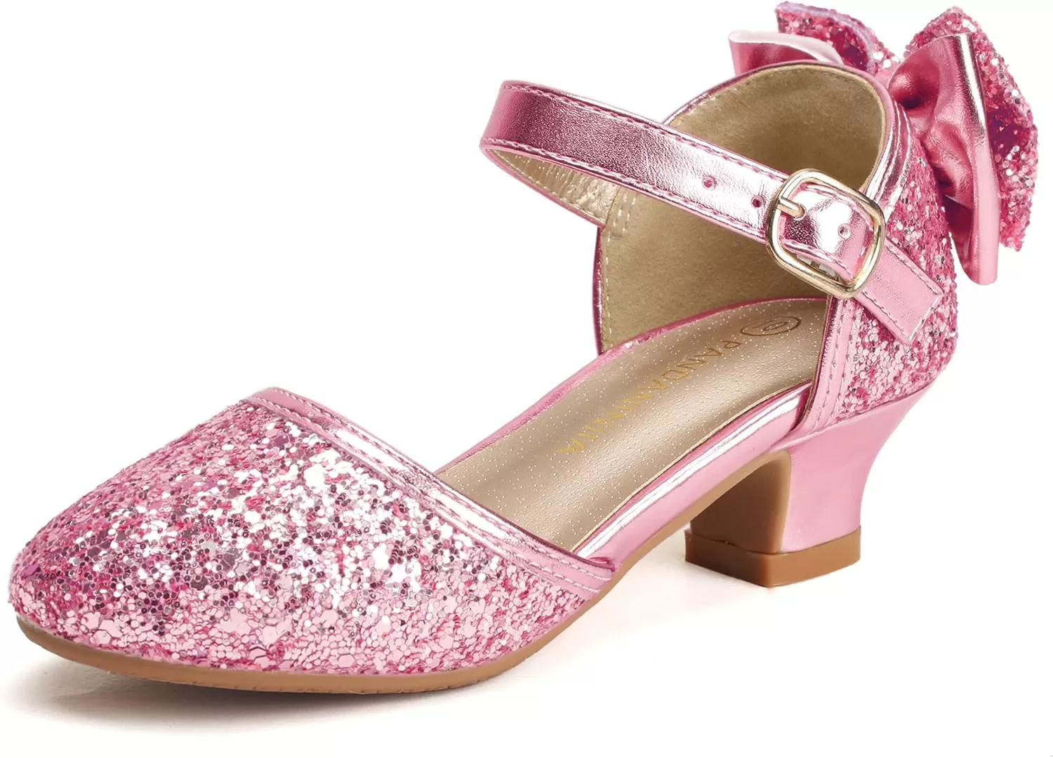 imagePANDANINJIA Wendy Girls Heels Dress Shoes Flower Girl Mary Jane Sandals Wedding Party Princess Shoes for Toddler Little Kid Big KidPink Sequin
