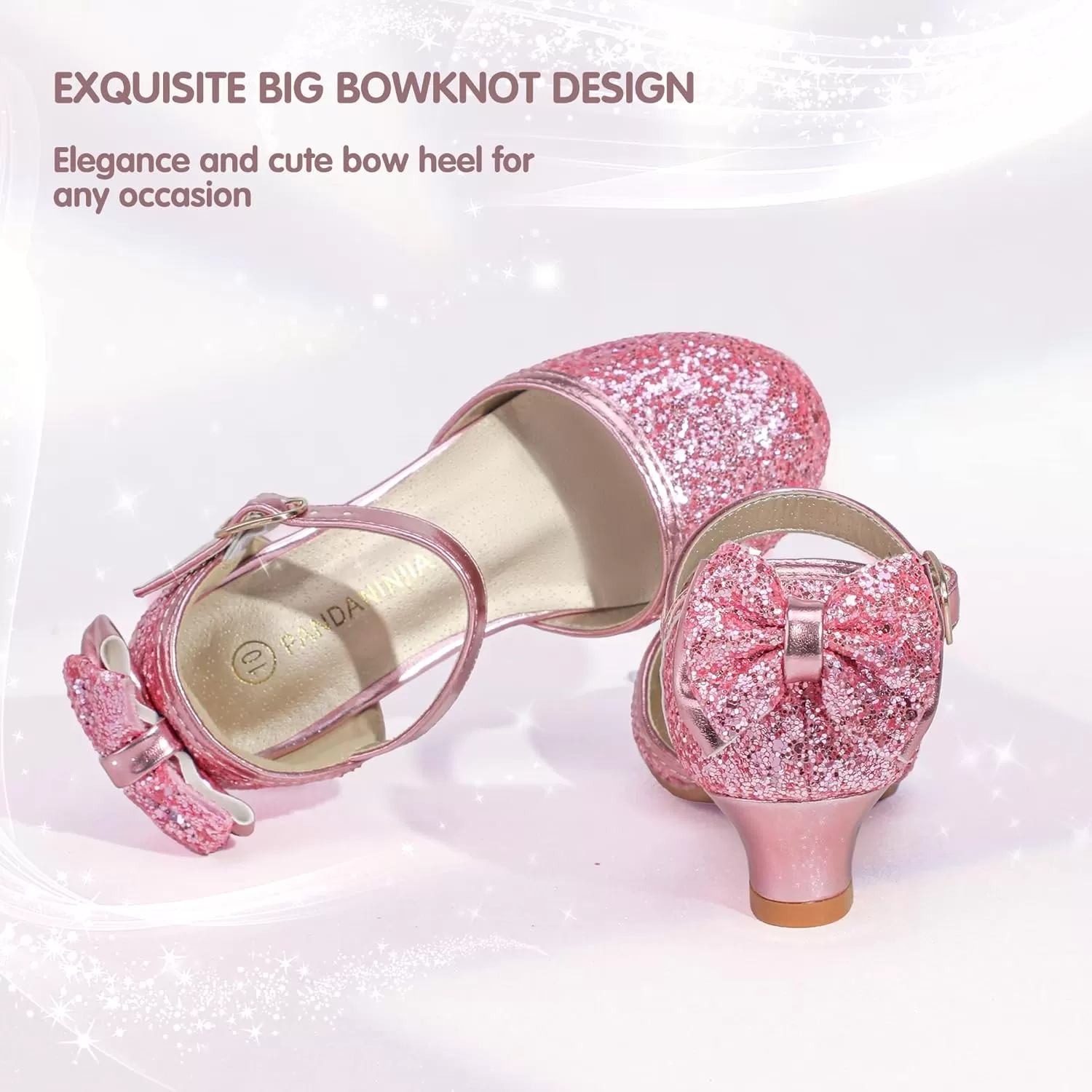 imagePANDANINJIA Wendy Girls Heels Dress Shoes Flower Girl Mary Jane Sandals Wedding Party Princess Shoes for Toddler Little Kid Big KidPink Sequin