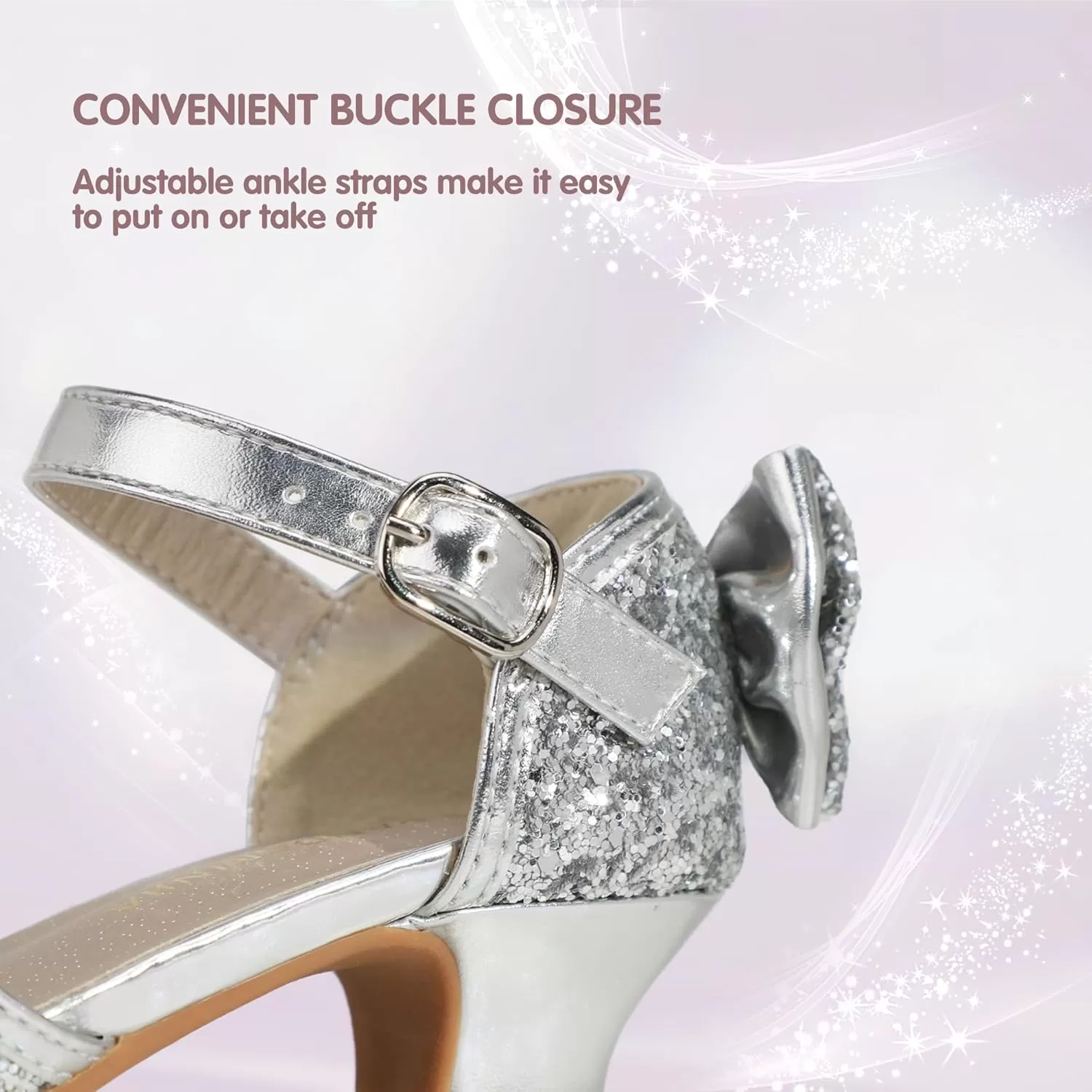 imagePANDANINJIA Wendy Girls Heels Dress Shoes Flower Girl Mary Jane Sandals Wedding Party Princess Shoes for Toddler Little Kid Big KidSilver Sequin