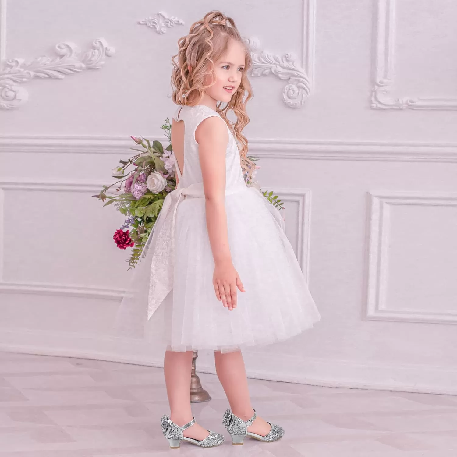 imagePANDANINJIA Wendy Girls Heels Dress Shoes Flower Girl Mary Jane Sandals Wedding Party Princess Shoes for Toddler Little Kid Big KidSilver Sequin