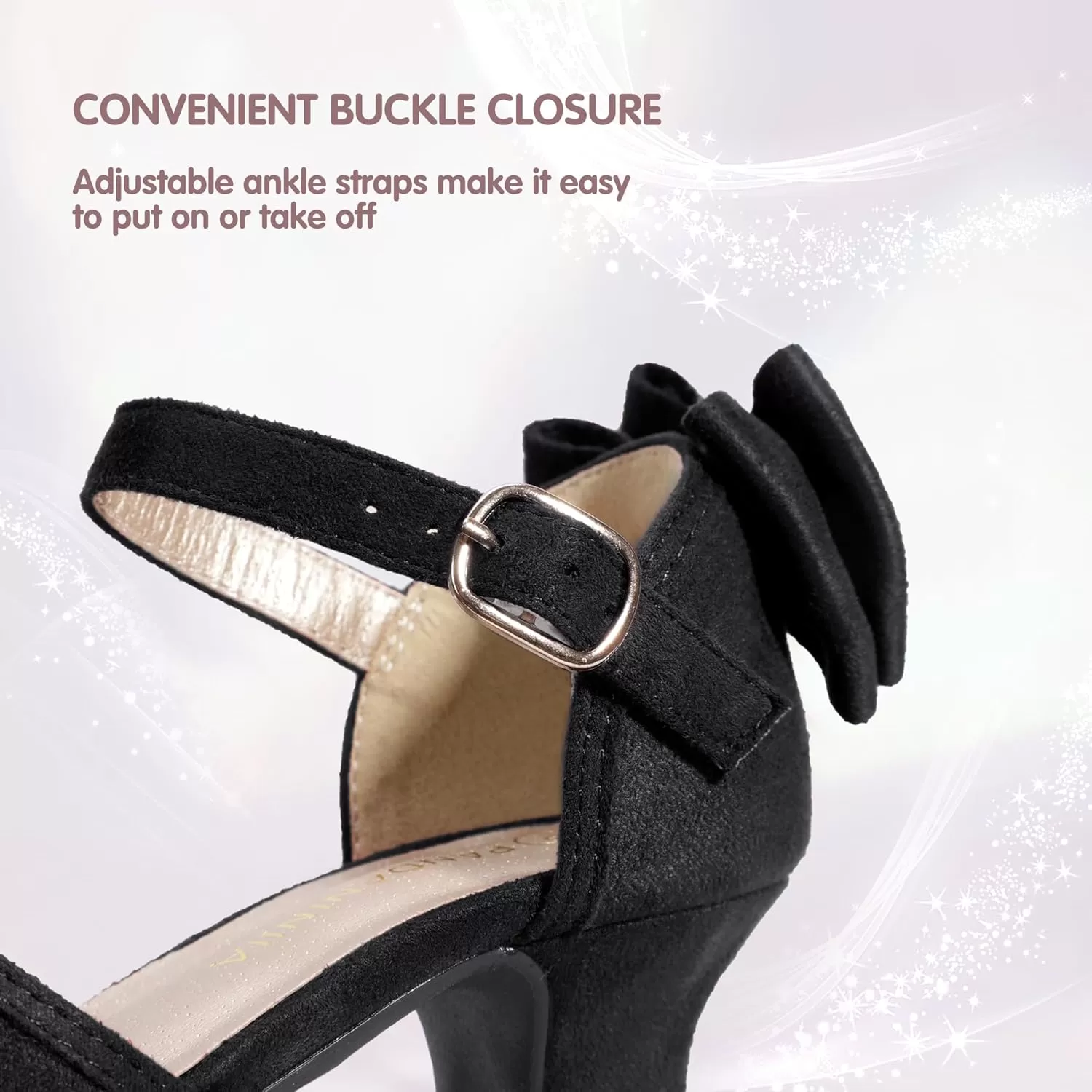 imagePANDANINJIA Wendy Girls Heels Dress Shoes Flower Girl Mary Jane Sandals Wedding Party Princess Shoes for Toddler Little Kid Big KidW Black Suede