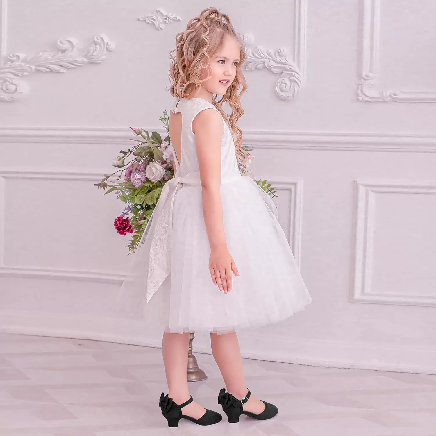 imagePANDANINJIA Wendy Girls Heels Dress Shoes Flower Girl Mary Jane Sandals Wedding Party Princess Shoes for Toddler Little Kid Big KidW Black Suede