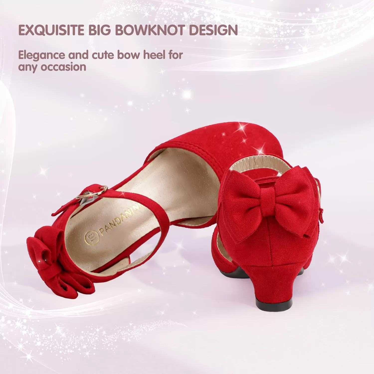 imagePANDANINJIA Wendy Girls Heels Dress Shoes Flower Girl Mary Jane Sandals Wedding Party Princess Shoes for Toddler Little Kid Big KidW Red Suede