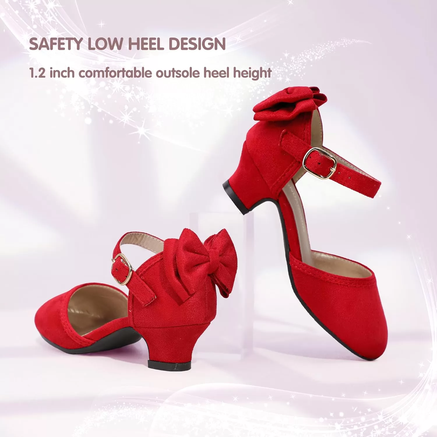 imagePANDANINJIA Wendy Girls Heels Dress Shoes Flower Girl Mary Jane Sandals Wedding Party Princess Shoes for Toddler Little Kid Big KidW Red Suede