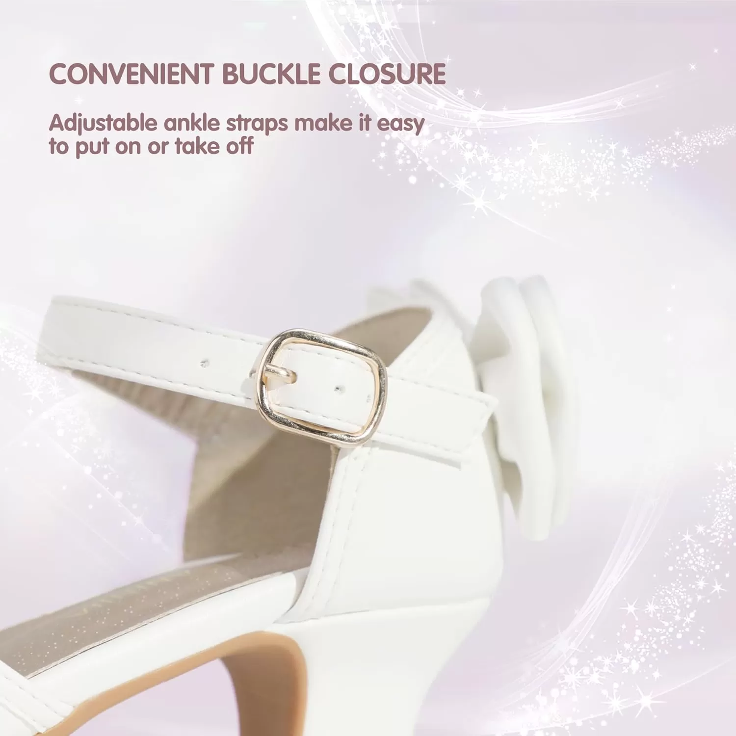 imagePANDANINJIA Wendy Girls Heels Dress Shoes Flower Girl Mary Jane Sandals Wedding Party Princess Shoes for Toddler Little Kid Big KidWhite Pu