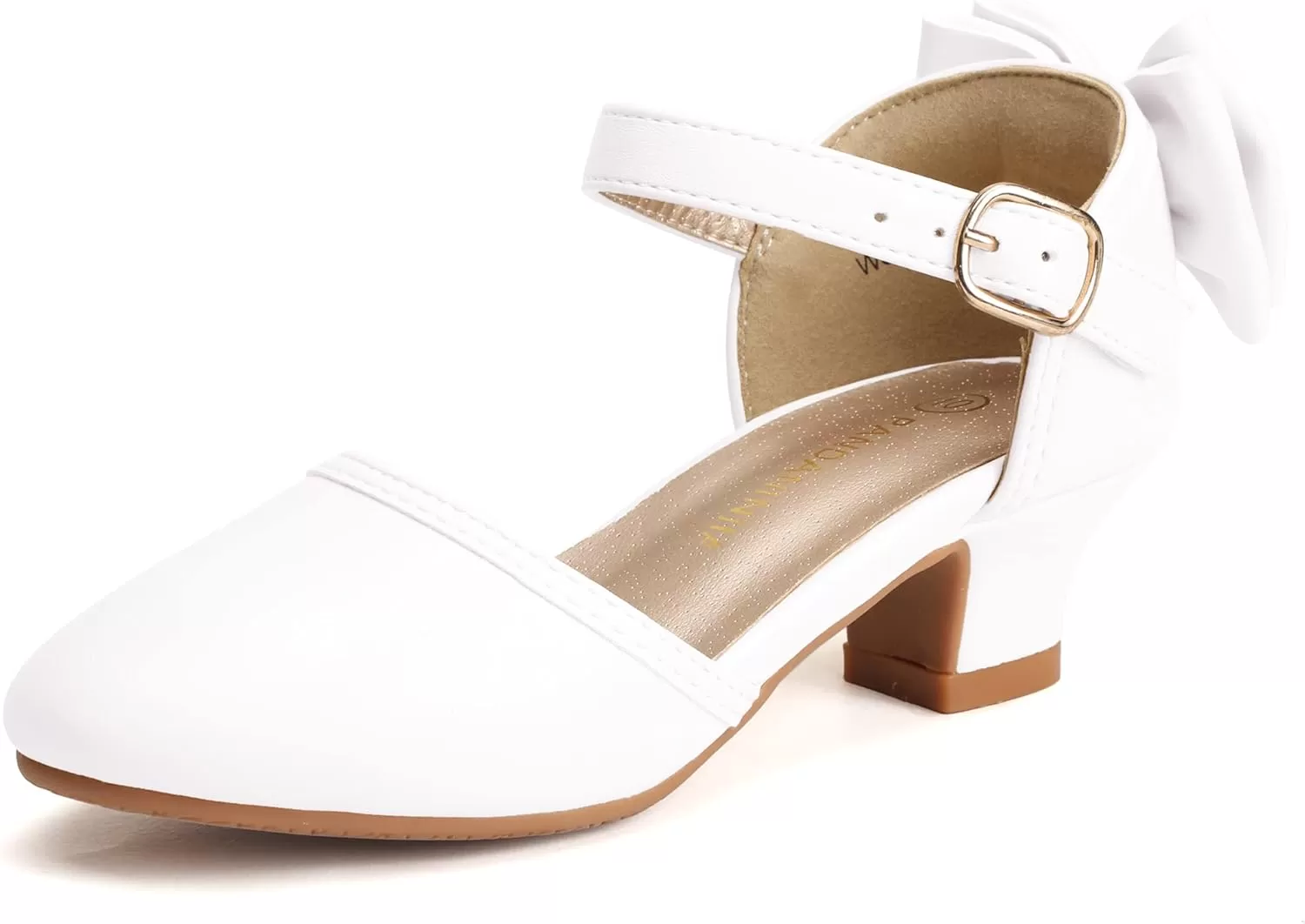 imagePANDANINJIA Wendy Girls Heels Dress Shoes Flower Girl Mary Jane Sandals Wedding Party Princess Shoes for Toddler Little Kid Big KidWhite Pu