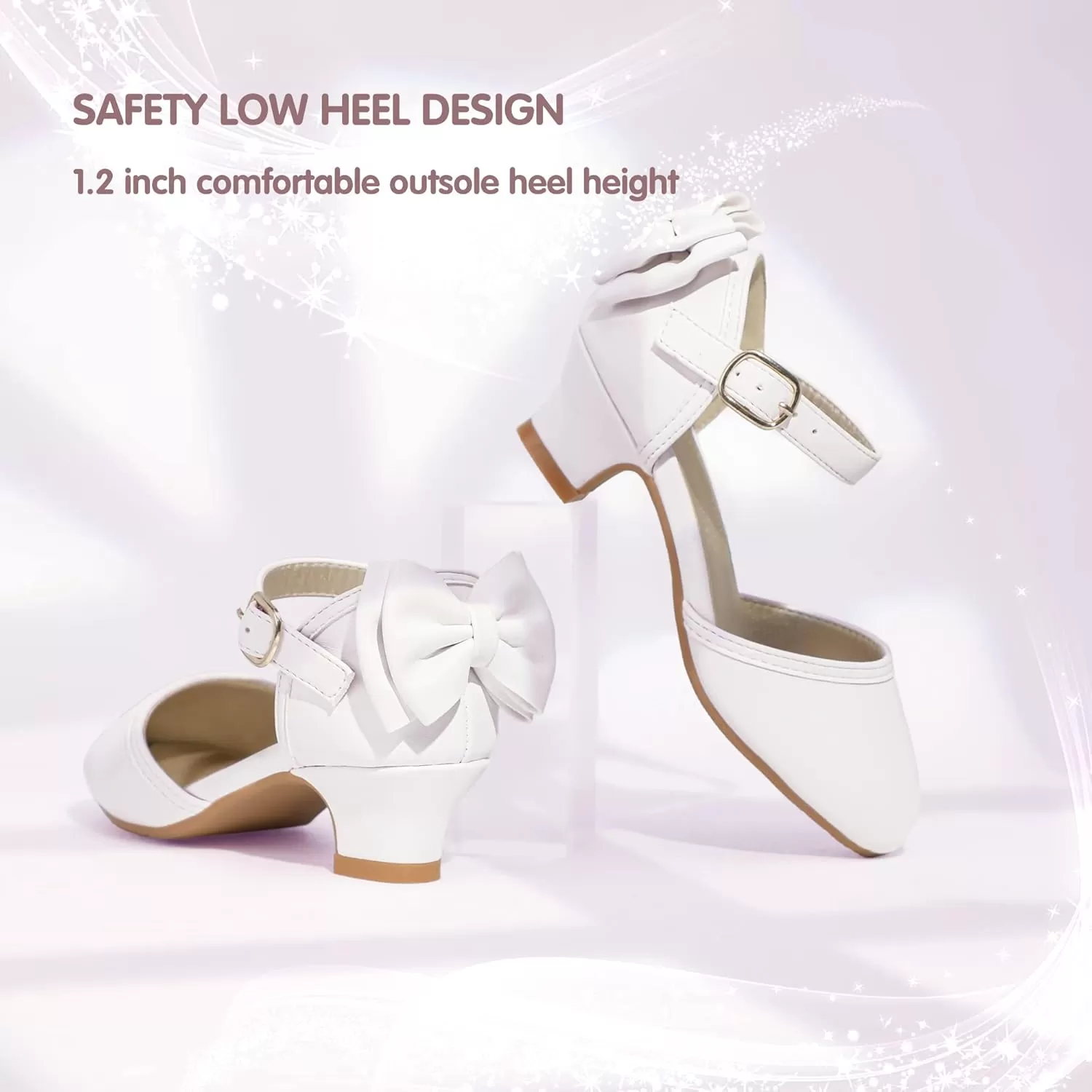 imagePANDANINJIA Wendy Girls Heels Dress Shoes Flower Girl Mary Jane Sandals Wedding Party Princess Shoes for Toddler Little Kid Big KidWhite Pu