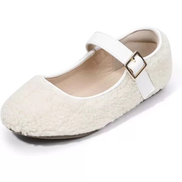 imagePANDANINJIA Girls Dress Shoes Ballet Flats Faux Fur School Wedding Party Toddler Little Big Kid Girls Mary Jane ShoesCreamwhite