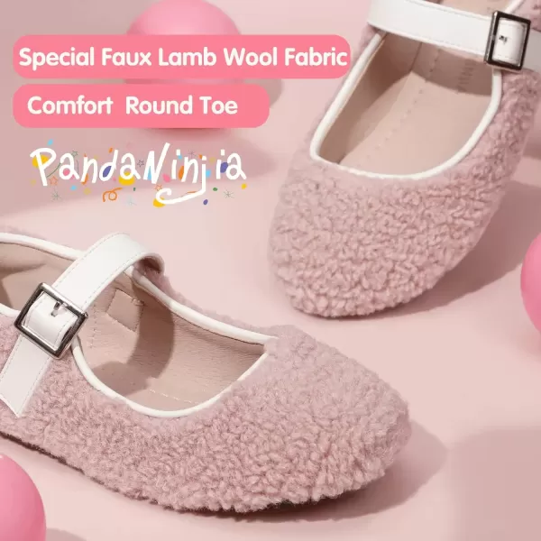 imagePANDANINJIA Girls Dress Shoes Ballet Flats Faux Fur School Wedding Party Toddler Little Big Kid Girls Mary Jane ShoesPink