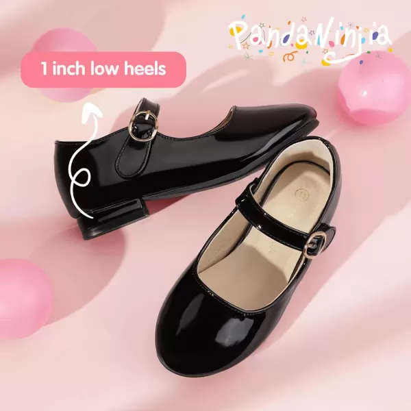 imagePANDANINJIA Girls Dress Shoes Patent Ballerina Flats Toddler Little Big Kid Mary Jane Low Heels ShoesBlackpatent