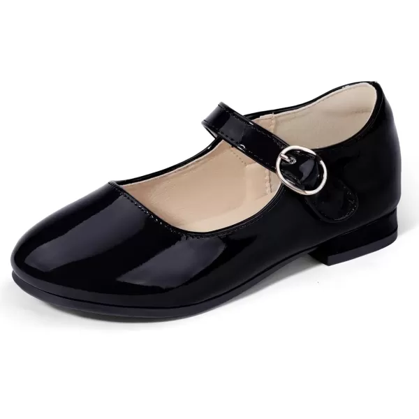 imagePANDANINJIA Girls Dress Shoes Patent Ballerina Flats Toddler Little Big Kid Mary Jane Low Heels ShoesBlackpatent