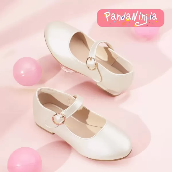 imagePANDANINJIA Girls Dress Shoes Patent Ballerina Flats Toddler Little Big Kid Mary Jane Low Heels ShoesChampagnepu