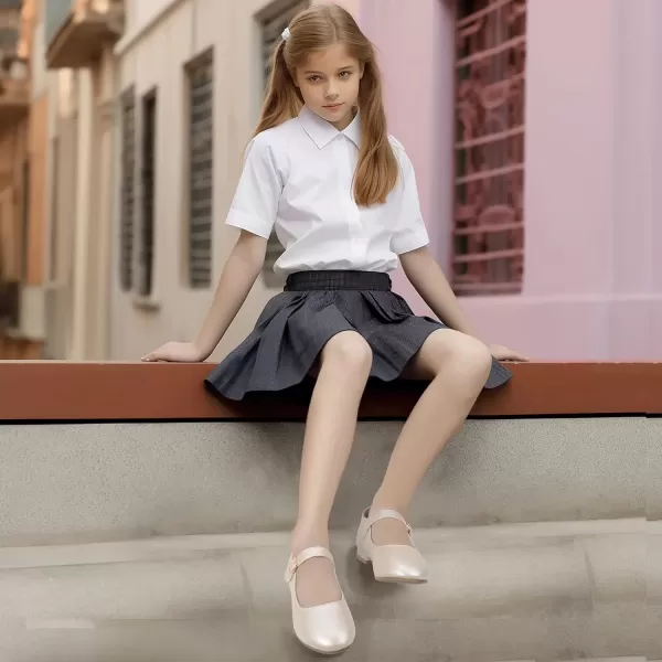 imagePANDANINJIA Girls Dress Shoes Patent Ballerina Flats Toddler Little Big Kid Mary Jane Low Heels ShoesChampagnepu