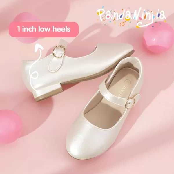 imagePANDANINJIA Girls Dress Shoes Patent Ballerina Flats Toddler Little Big Kid Mary Jane Low Heels ShoesChampagnepu