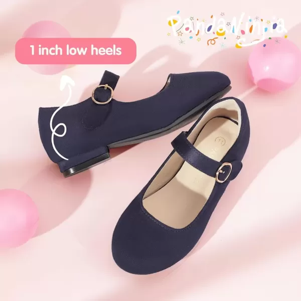 imagePANDANINJIA Girls Dress Shoes Patent Ballerina Flats Toddler Little Big Kid Mary Jane Low Heels ShoesNavysuede