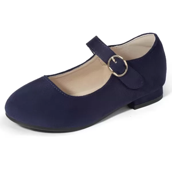 imagePANDANINJIA Girls Dress Shoes Patent Ballerina Flats Toddler Little Big Kid Mary Jane Low Heels ShoesNavysuede