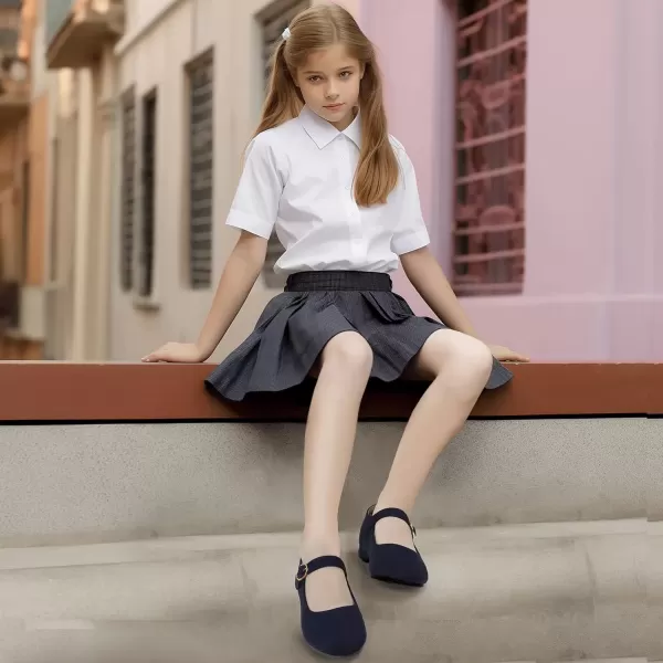 imagePANDANINJIA Girls Dress Shoes Patent Ballerina Flats Toddler Little Big Kid Mary Jane Low Heels ShoesNavysuede