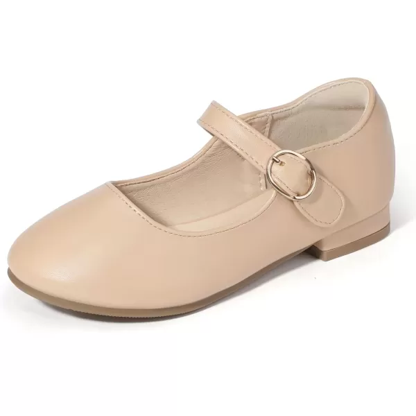 imagePANDANINJIA Girls Dress Shoes Patent Ballerina Flats Toddler Little Big Kid Mary Jane Low Heels ShoesNudepu
