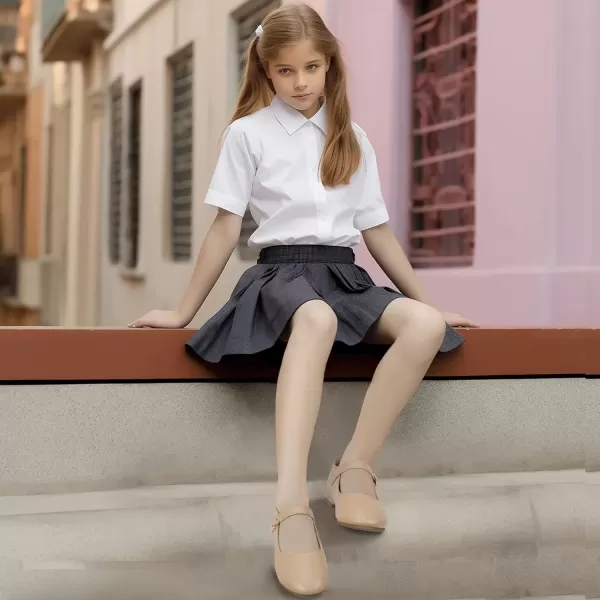 imagePANDANINJIA Girls Dress Shoes Patent Ballerina Flats Toddler Little Big Kid Mary Jane Low Heels ShoesNudepu