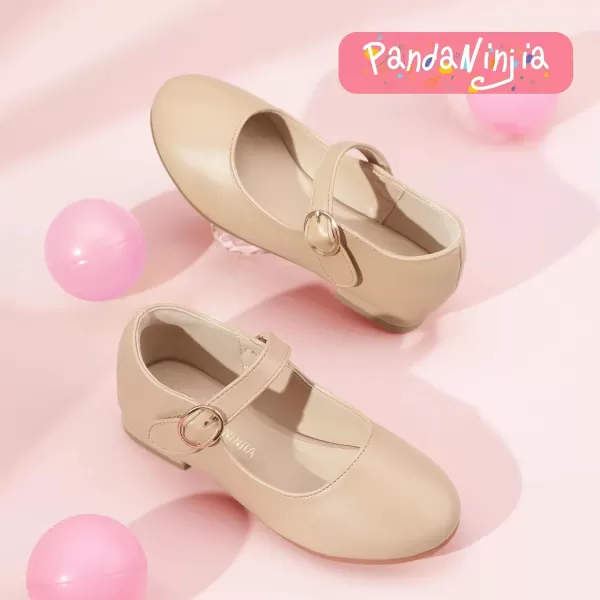 imagePANDANINJIA Girls Dress Shoes Patent Ballerina Flats Toddler Little Big Kid Mary Jane Low Heels ShoesNudepu
