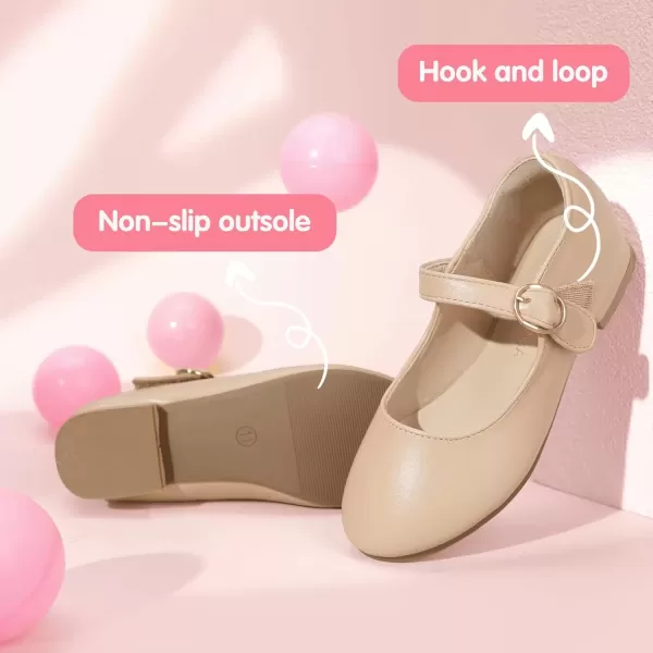 imagePANDANINJIA Girls Dress Shoes Patent Ballerina Flats Toddler Little Big Kid Mary Jane Low Heels ShoesNudepu