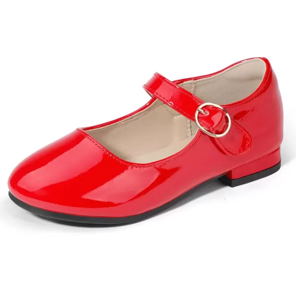 imagePANDANINJIA Girls Dress Shoes Patent Ballerina Flats Toddler Little Big Kid Mary Jane Low Heels ShoesRedpatent