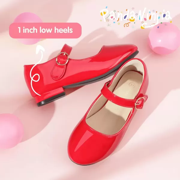imagePANDANINJIA Girls Dress Shoes Patent Ballerina Flats Toddler Little Big Kid Mary Jane Low Heels ShoesRedpatent