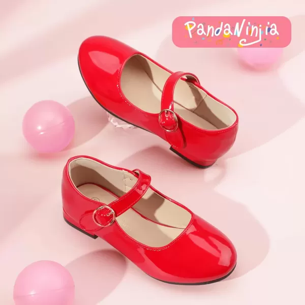 imagePANDANINJIA Girls Dress Shoes Patent Ballerina Flats Toddler Little Big Kid Mary Jane Low Heels ShoesRedpatent