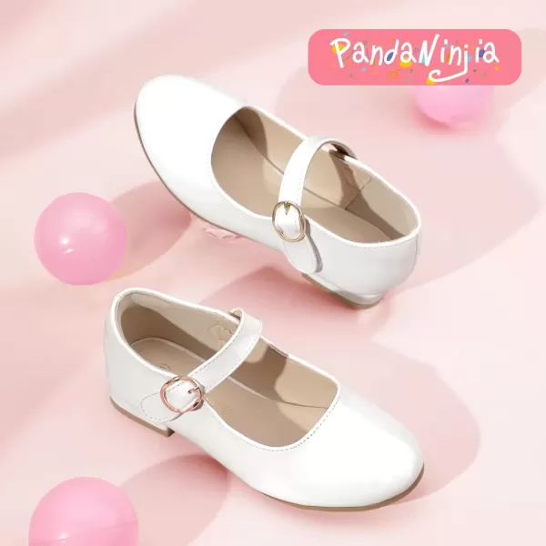 imagePANDANINJIA Girls Dress Shoes Patent Ballerina Flats Toddler Little Big Kid Mary Jane Low Heels ShoesWhitepatent