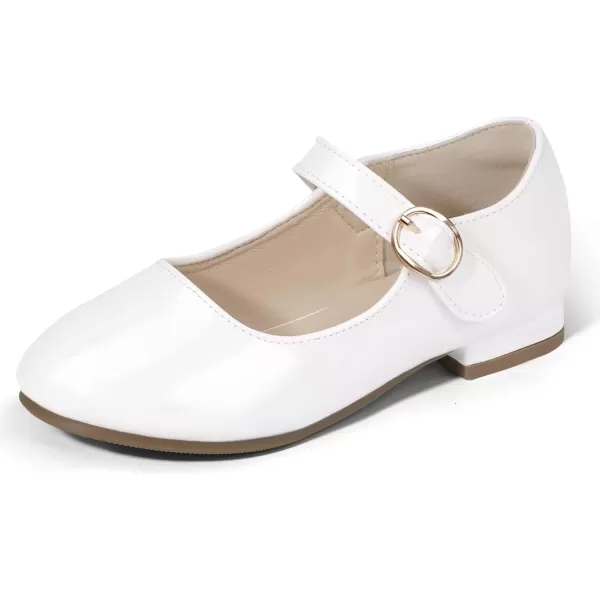 imagePANDANINJIA Girls Dress Shoes Patent Ballerina Flats Toddler Little Big Kid Mary Jane Low Heels ShoesWhitepatent