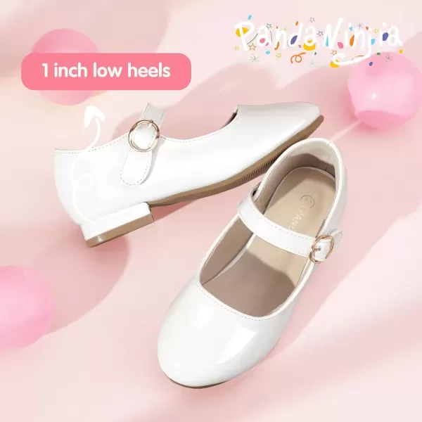 imagePANDANINJIA Girls Dress Shoes Patent Ballerina Flats Toddler Little Big Kid Mary Jane Low Heels ShoesWhitepatent