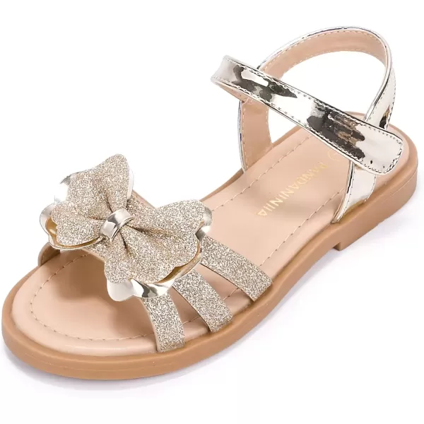 imagePANDANINJIA Girls Sandals Open Toe Cute Bow Princess Girls Flats Sparkly Summer Dress Shoes Sandals for ToddlerLittle KidBig KidC Gold Glitter