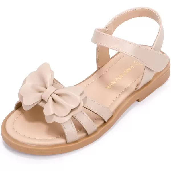 imagePANDANINJIA Girls Sandals Open Toe Cute Bow Princess Girls Flats Sparkly Summer Dress Shoes Sandals for ToddlerLittle KidBig KidC Nude Pu