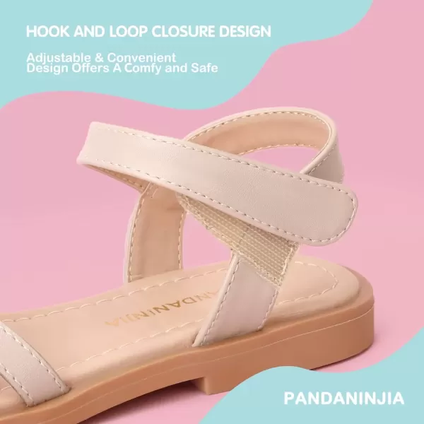 imagePANDANINJIA Girls Sandals Open Toe Cute Bow Princess Girls Flats Sparkly Summer Dress Shoes Sandals for ToddlerLittle KidBig KidC Nude Pu