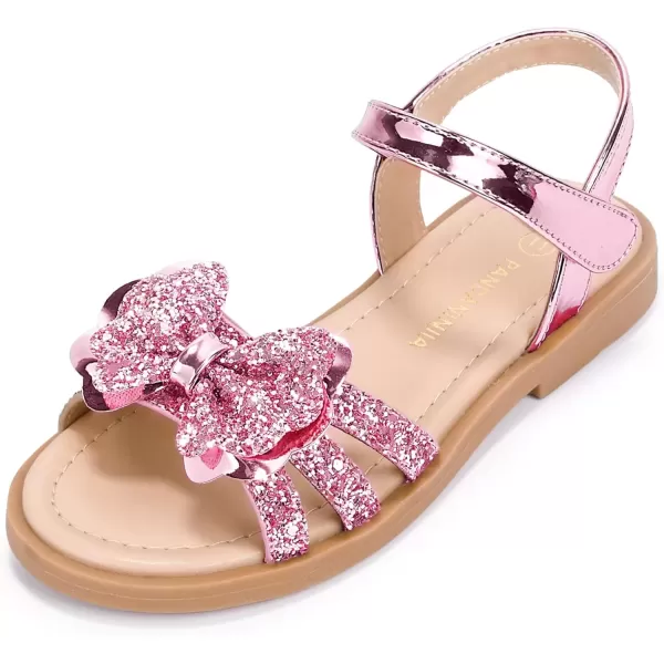 imagePANDANINJIA Girls Sandals Open Toe Cute Bow Princess Girls Flats Sparkly Summer Dress Shoes Sandals for ToddlerLittle KidBig KidC Pink Sequin