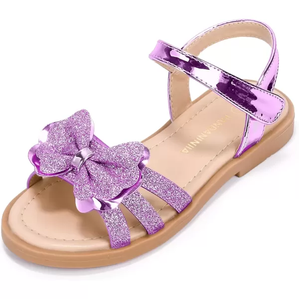 imagePANDANINJIA Girls Sandals Open Toe Cute Bow Princess Girls Flats Sparkly Summer Dress Shoes Sandals for ToddlerLittle KidBig KidC Purple Glitter