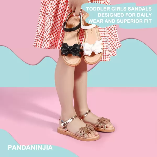 imagePANDANINJIA Girls Sandals Open Toe Cute Bow Princess Girls Flats Sparkly Summer Dress Shoes Sandals for ToddlerLittle KidBig KidC Rose Gold Sequin