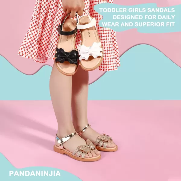 imagePANDANINJIA Girls Sandals Open Toe Cute Bow Princess Girls Flats Sparkly Summer Dress Shoes Sandals for ToddlerLittle KidBig KidC Rose Gold Sequin