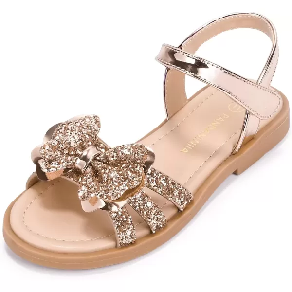 imagePANDANINJIA Girls Sandals Open Toe Cute Bow Princess Girls Flats Sparkly Summer Dress Shoes Sandals for ToddlerLittle KidBig KidC Rose Gold Sequin
