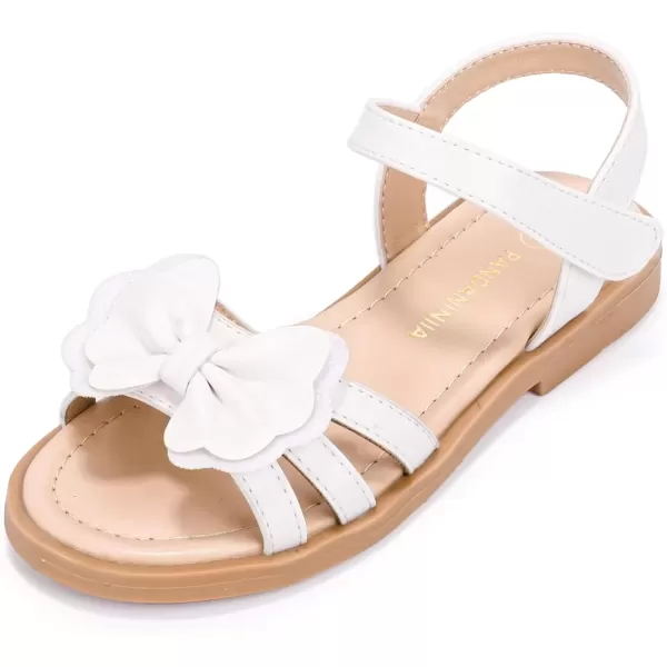 imagePANDANINJIA Girls Sandals Open Toe Cute Bow Princess Girls Flats Sparkly Summer Dress Shoes Sandals for ToddlerLittle KidBig KidC White Pu