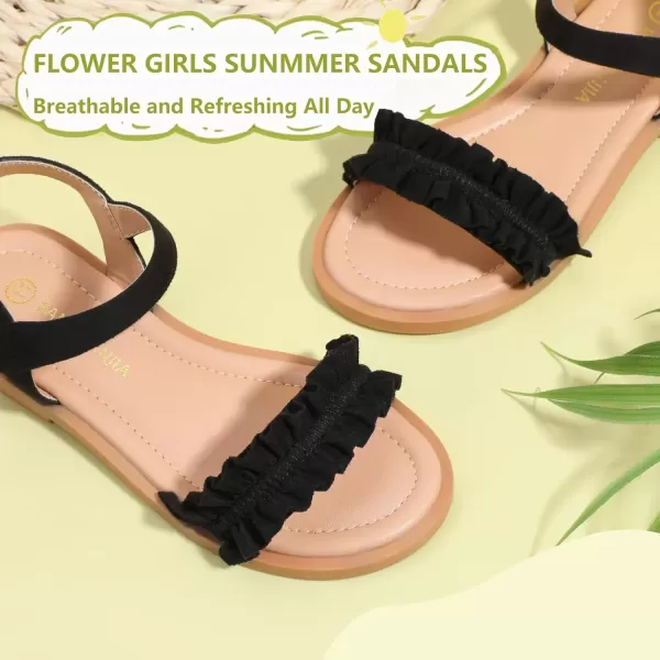 imagePANDANINJIA Girls Sandals Open Toe Cute Bow Princess Girls Flats Sparkly Summer Dress Shoes Sandals for ToddlerLittle KidBig KidTra Black