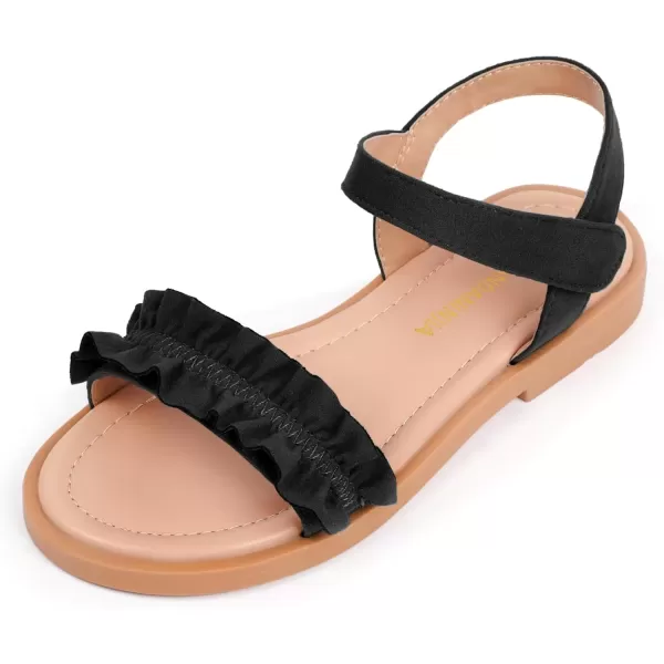 imagePANDANINJIA Girls Sandals Open Toe Cute Bow Princess Girls Flats Sparkly Summer Dress Shoes Sandals for ToddlerLittle KidBig KidTra Black