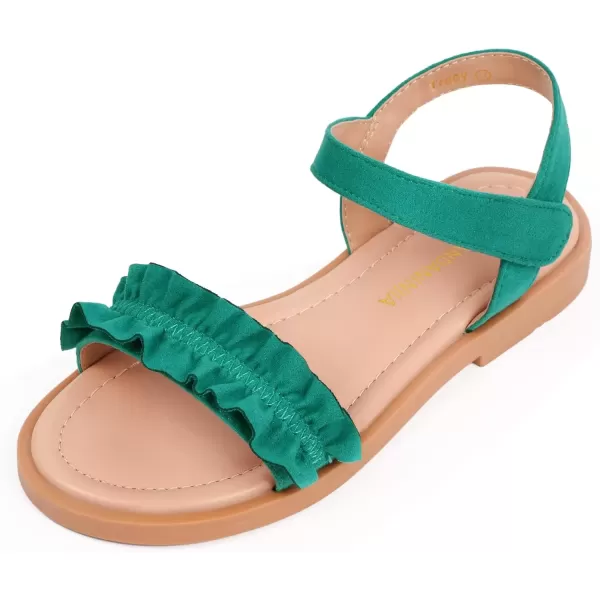 imagePANDANINJIA Girls Sandals Open Toe Cute Bow Princess Girls Flats Sparkly Summer Dress Shoes Sandals for ToddlerLittle KidBig KidTra Green